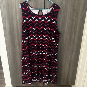JAMIE & LAYLA Plus Woman's Dres (RED & DARK BLUE Chevron) Size 2XL